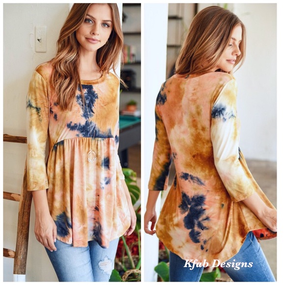 ❤️LAST 1! 3/4 Sleeve Tie Dye Soft Empire Waist Top - Picture 2 of 7